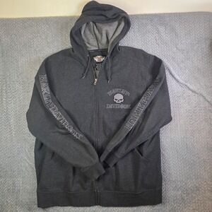 Harley Davidson Skull Hoodie Mens XL Gray Full Zip Sweatshirt Sleeve Logo